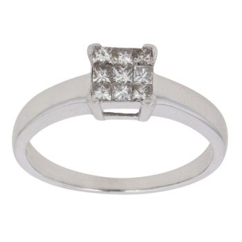 18ct White Gold 0.35ct Princess Cut Diamond Cluster Ring
