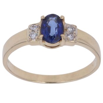 14ct Yellow Gold Sapphire and Cubic Zirconia Single Stone Ring
