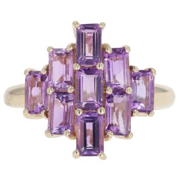 9ct Yellow Gold Amethyst Cluster Ring