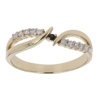9ct Yellow Gold Sapphire and 0.20ct Diamond Fancy Ring