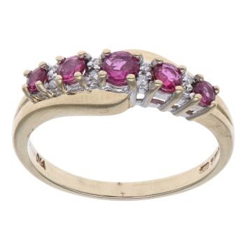 9ct Yellow Gold 0.10ct Diamond and Ruby Five Stone Ring