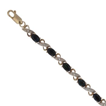 9ct Yellow Gold 0.10ct Diamond and Sapphire Bracelet 7.5"