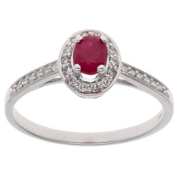 9ct White Gold 0.13ct Diamond And Ruby Cluster Ring