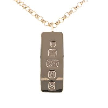 9ct Yellow Gold Hallmarked Ingot Pendant And Belcher Chain 18"