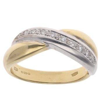 18ct Yellow And White Gold 0.10ct Brilliant Cut Diamond Crossover Ring