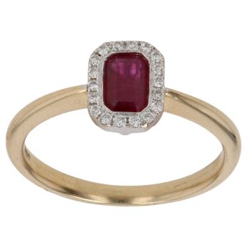 18ct Yellow Gold 0.10ct Diamond and Ruby Cluster Ring