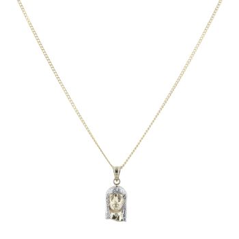 14ct Yellow and White Gold Children's Cubic Zirconia Jesus Pendant and Chain 16"