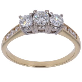 18ct Yellow Gold 0.75ct Brilliant Cut Diamond Trilogy Ring