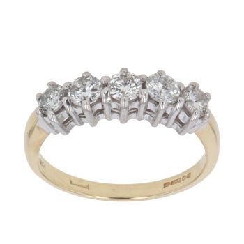 18ct Yellow Gold 1.00ct Brilliant Cut Diamond Five Stone Ring