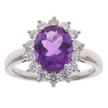 18ct White Gold 0.64ct Brilliant Cut Diamond and Amethyst Cluster Ring