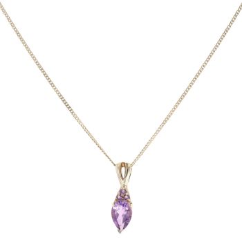 9ct Yellow Gold Amethyst Pear Cluster Pendant and Chain 18"