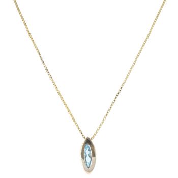 9ct Yellow Gold Blue Topaz Marquise Pendant and Chain 18"