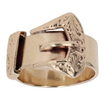 9ct Yellow Gold Patterned Buckle Ring