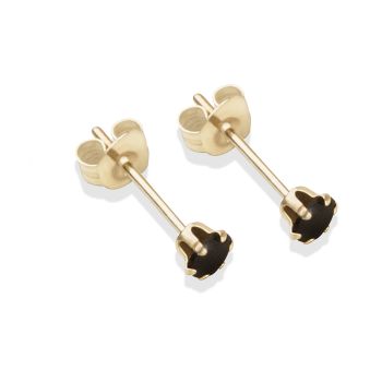 9ct Yellow Gold Black Cubic Zirconia Stud Earrings 3mm