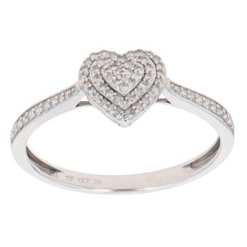 9ct White Gold 0.02ct Diamond Heart Cluster Ring