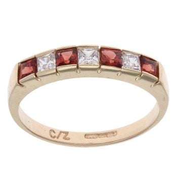 9ct Yellow Gold Cubic Zirconia and Garnet Eternity Ring