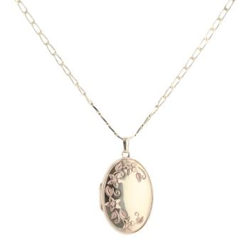 9ct Yellow Gold Floral Patterned Locket And Chain 20"