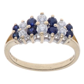 14ct Yellow Gold Blue Gemstone and Cubic Zirconia Cluster Ring