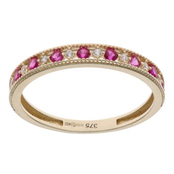 9ct Yellow Gold Cubic Zirconia and Red Gemstone Eternity Ring