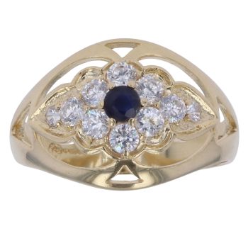 14ct Yellow Gold Cubic Zirconia and Sapphire Cluster Ring
