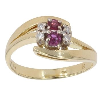 18ct Yellow Gold Ruby and 0.08ct Diamond Ring