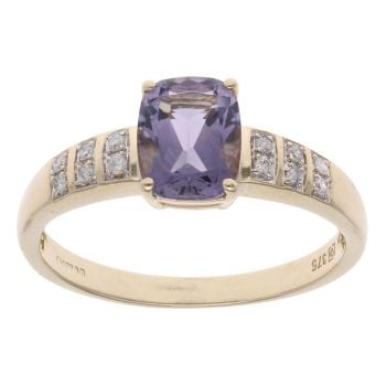 9ct Yellow Gold 0.05ct Diamond and Iolite Solitaire Ring