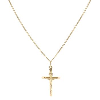18ct Yellow Gold Crucifix Pendant and Chain 22"