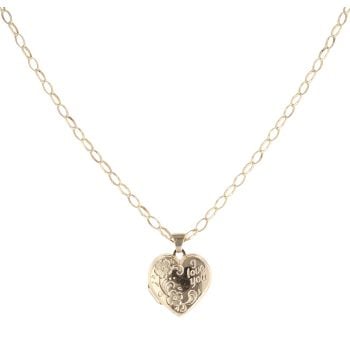 9ct Yellow Gold Patterned Locket Pendant and Chain 18"