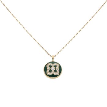 De Beers 18ct Yellow Gold 0.21ct Brilliant Cut Diamond And Green Enamel Enchanted Lotus Pendant And Chain 18"