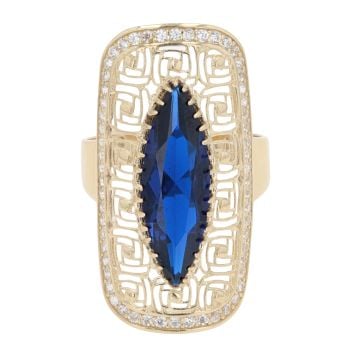 14ct Yellow Gold Blue Gemstone And Cubic Zirconia Ring
