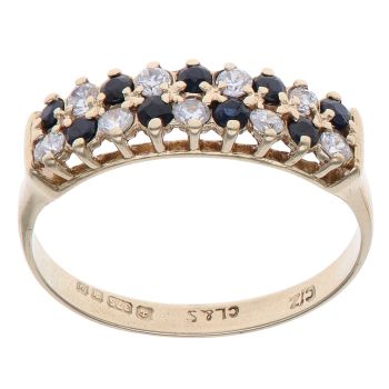 9ct Yellow Gold Cubic Zirconia and Sapphire Two Row Ring