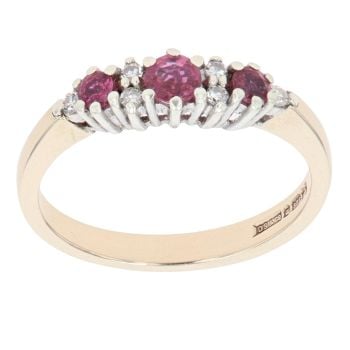 9ct Yellow Gold Ruby and 0.20ct Diamond Ring