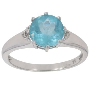 9ct White Gold Tourmaline and 0.01ct Diamond Solitaire Ring
