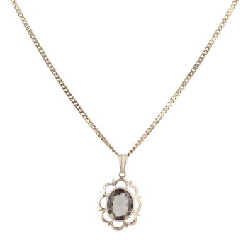 9ct Yellow Gold Smoky Quartz Pendant and Chain 18"