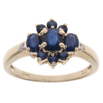 9ct Yellow Gold 0.01ct Diamond and Sapphire Cluster Ring
