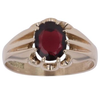 9ct Yellow Gold Garnet Solitaire Signet Ring