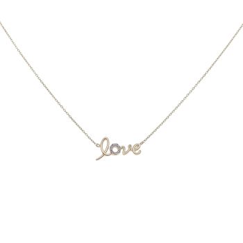 9ct Yellow Gold Cubic Zirconia 'Love' Pendant and Chain 18"