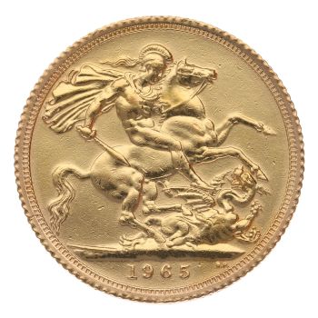 1965 Elizabeth II First Portrait UK Full Sovereign Coin
