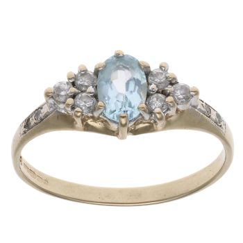 9ct Yellow Gold Cubic Zirconia and Aquamarine Solitaire Ring