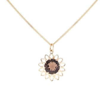 9ct Yellow Gold Smoky Quartz Pendant And Curb Chain 18"