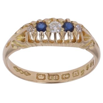 18ct Yellow Gold 0.10ct Diamond and Sapphire Five Stone Ring