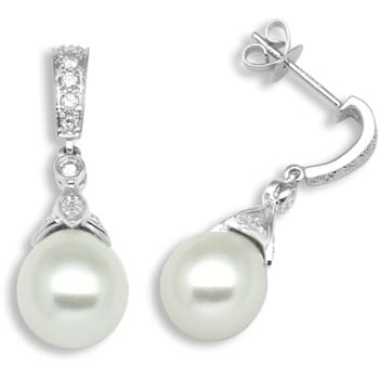 18 Carat White Gold 50pt Diamond & Pearl Drop Earrings