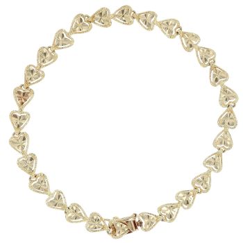 14ct Yellow Gold Patterned Heart Bracelet 7"