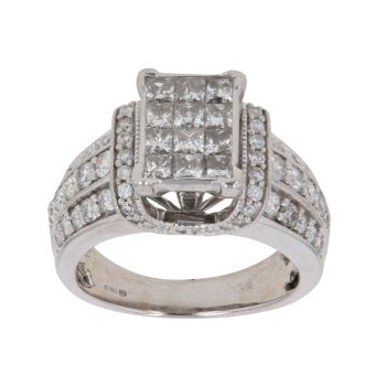 18ct White Gold 1.50ct Princess and Brilliant Cut Diamond Cluster Ring