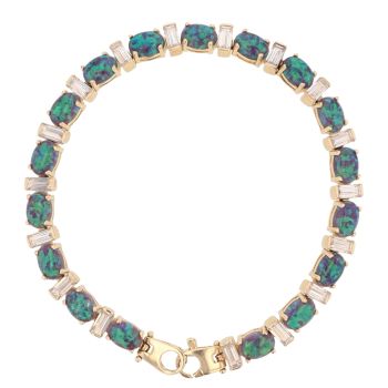 14ct Yellow Gold Cubic Zirconia and Created Opal Bracelet 7"