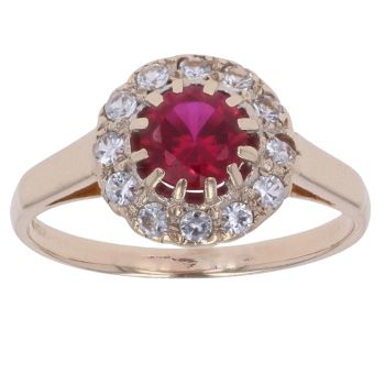 9ct Yellow Gold Ruby and Cubic Zirconia Cluster Ring