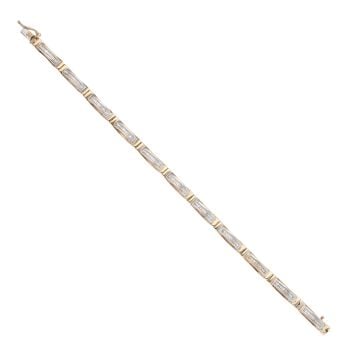 9ct Yellow And White Gold 1.50ct Baguette Cut Diamond Bracelet 7"