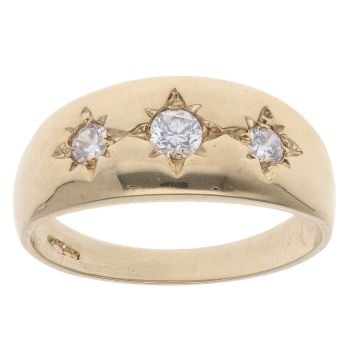9ct Yellow Gold Cubic Zirconia Three Stone Signet Ring