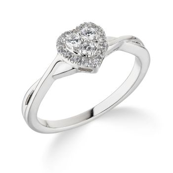 9ct White Gold 0.22ct Natural Diamond Halo Heart Cluster Ring