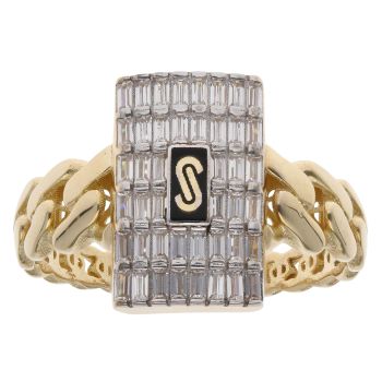 14ct Yellow Gold Monaco Classic Plain Baguette Link Signet Ring